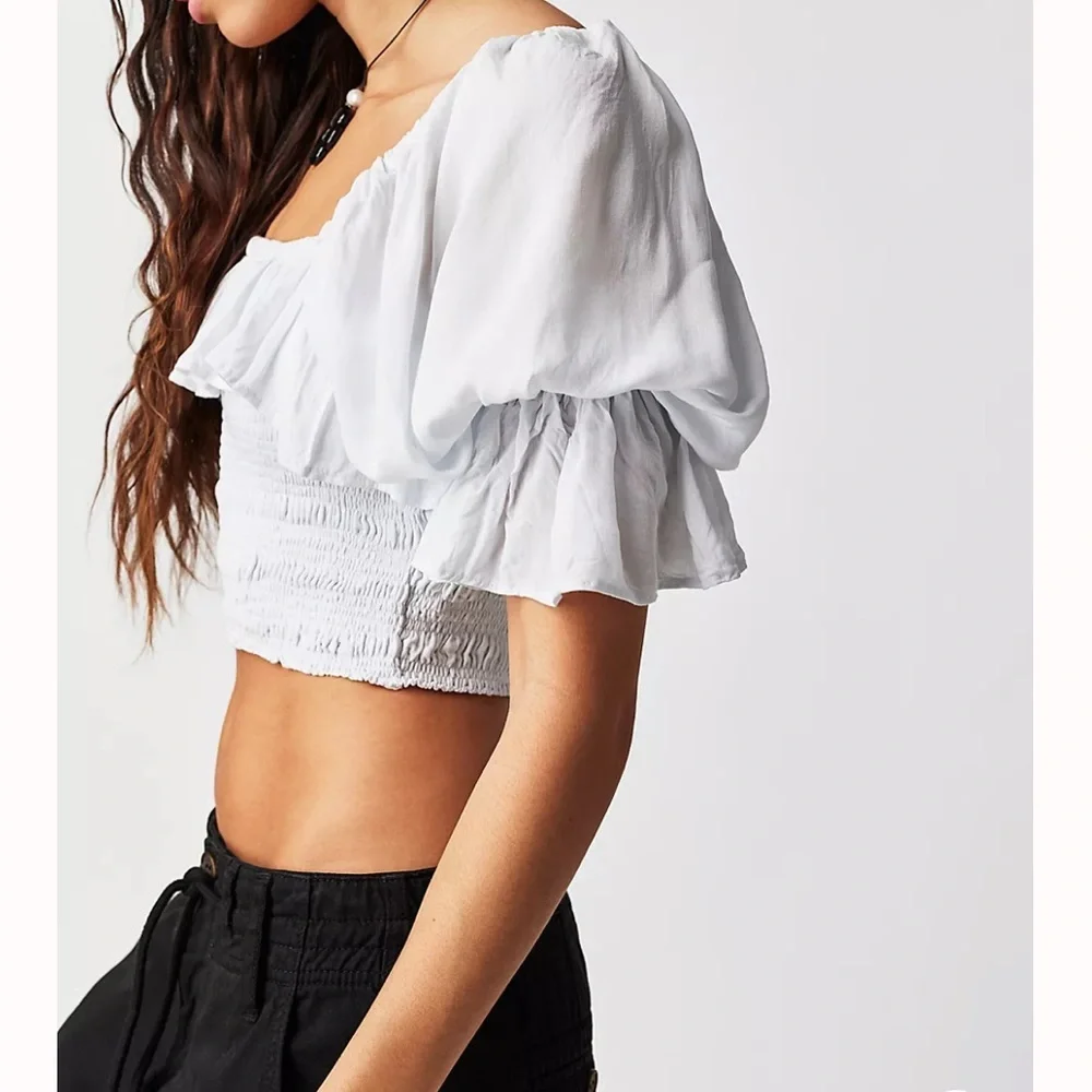 Free People Women's White Jen's‎ Pirate Booty Puff Sleeve Blouses L Size NWT